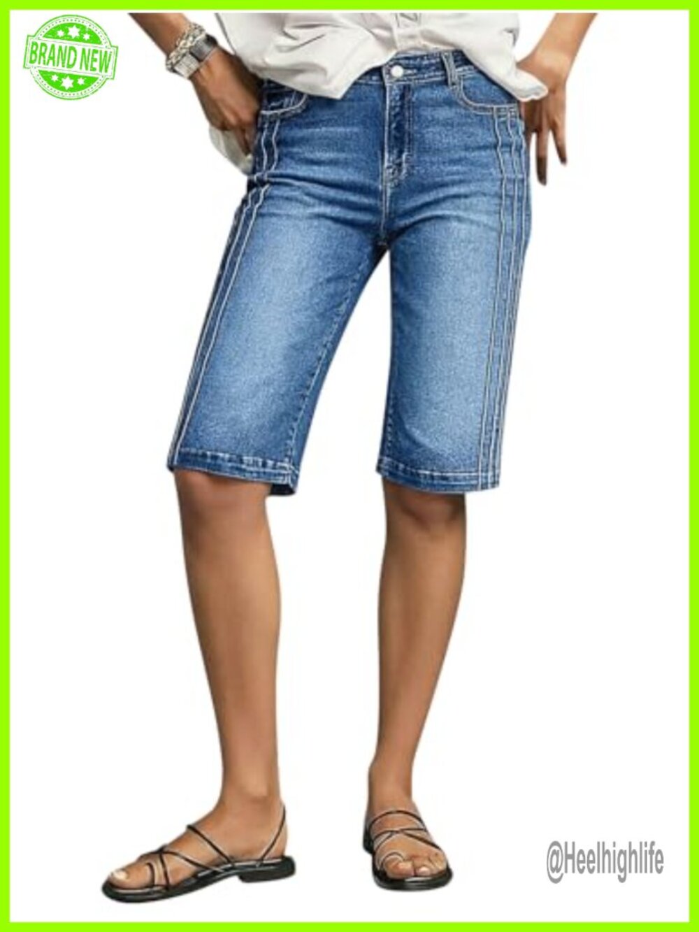 High Waist Bermuda Shorts Women Casual Pockets Cotton Blend Summer